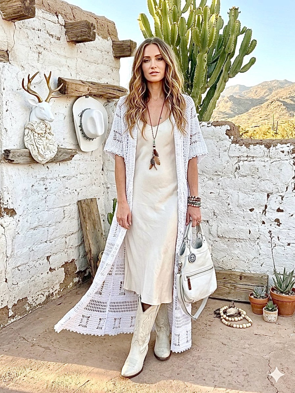 White Crochet Maxi Duster Coat - Lightweight Women’s Jacket